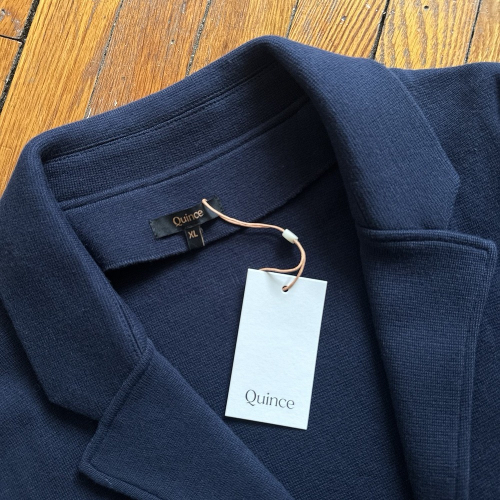 NWT Quince 100% Organic Cotton Knit Blazer Coatigan Women XL Navy Blue Open Min - Picture 4 of 10